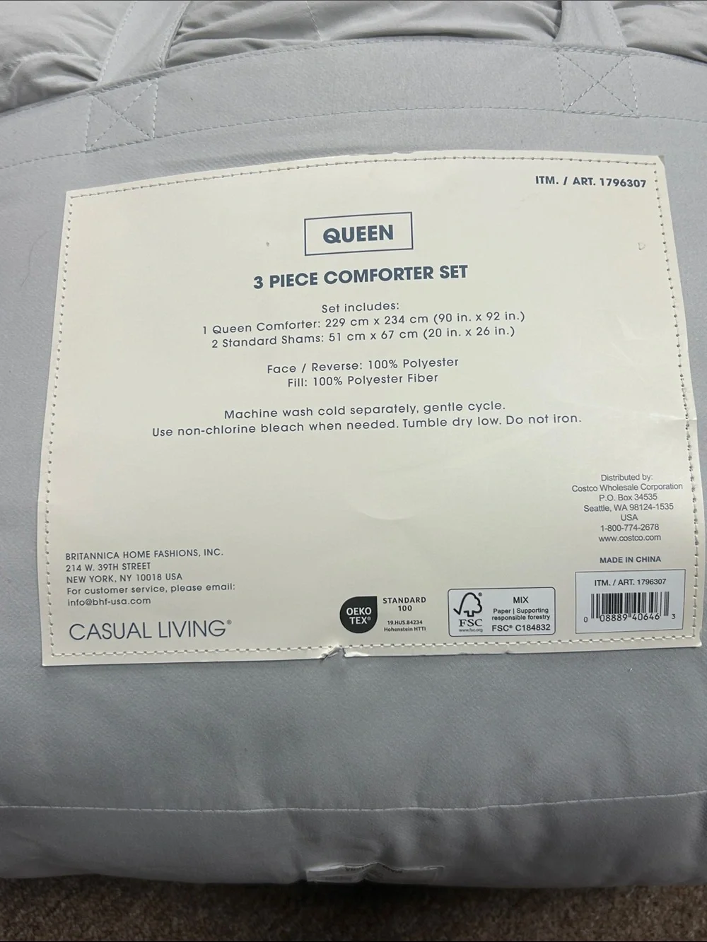 Queen 3-Piece Comforter Set - Light Gray